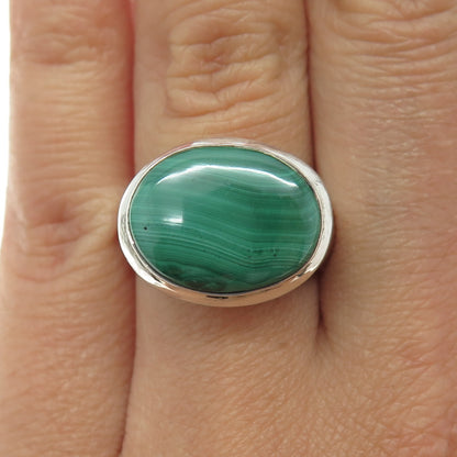 925 Sterling Silver Vintage Real Malachite Gemstone Ring Size 7