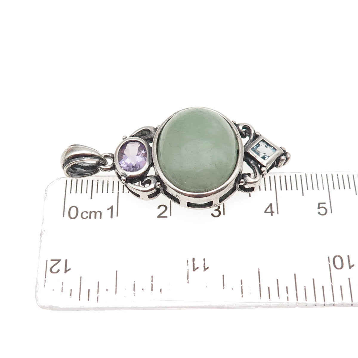 925 Sterling Silver Vintage Real Aventurine Amethyst & Blue Topaz Pendant