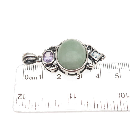 925 Sterling Silver Vintage Real Aventurine Amethyst & Blue Topaz Pendant
