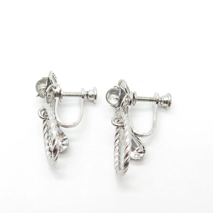 925 Sterling Silver Vintage Rhinestone & Glass Screw Back Earrings
