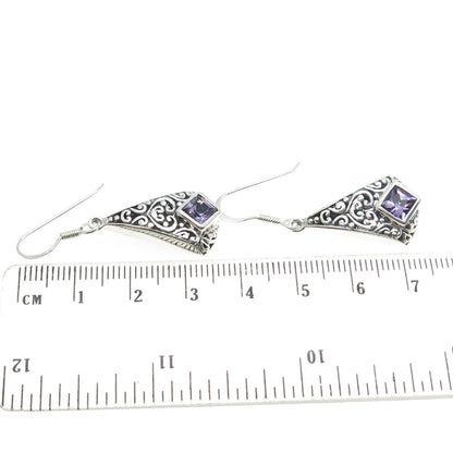 CHAPAL ZENRAY 925 Sterling Silver Vintage Amethyst Gem Ornate Dangling Earrings