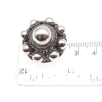 800 Silver Antique Art Deco Floral Filigree Cannetille Oxidized Pin Brooch