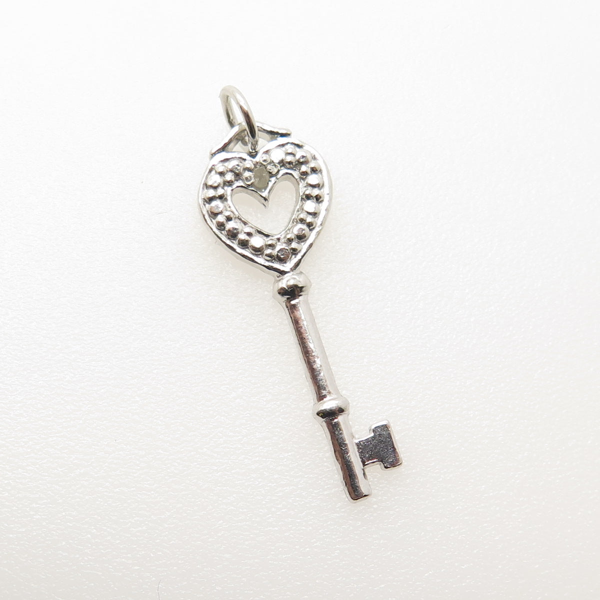 925 Sterling Silver Real Diamond Accent Heart Key Pendant