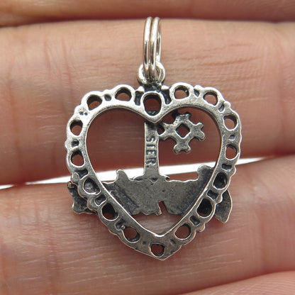 925 Sterling Silver Vintage "#1 Grandma" Heart Oxidized Charm Pendant