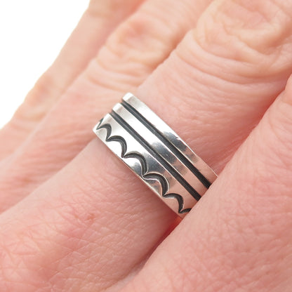925 Sterling Silver Vintage Mexico Oxidized Lined Band Ring Size 7
