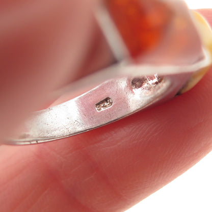 925 Sterling Silver Vintage Real Butterscotch & Baltic Amber Ring Size 5