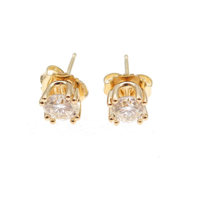 925 Sterling Silver Gold Plated Round-Cut Moissanite Stud Earrings