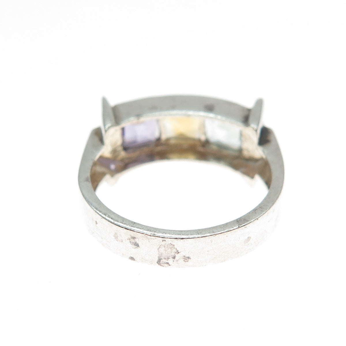 925 Sterling Silver Vintage Real Amethyst Blue & Yellow Topaz Gem Ring Size 6.25
