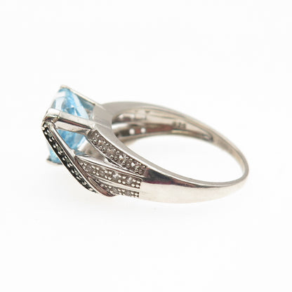925 Sterling Silver Real Round-Cut Green Diamond Blue & White Topaz Ring Size 9
