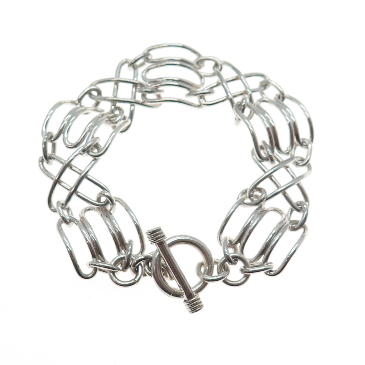 925 Sterling Silver Vintage Modernist Paperclip X Link Bracelet 7"