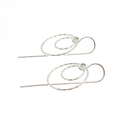 925 Sterling Silver Diamond-Cut Multi-Circle Dangle French Wire Earrings