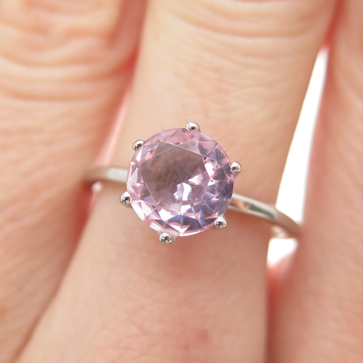 DAZZLERS 925 Sterling Silver Round-Cut Nano Pink Topaz Ring Size 7