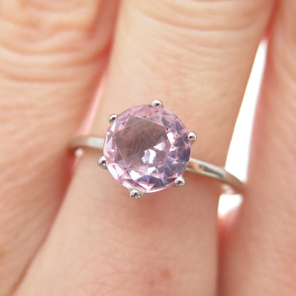 DAZZLERS 925 Sterling Silver Round-Cut Nano Pink Topaz Ring Size 7