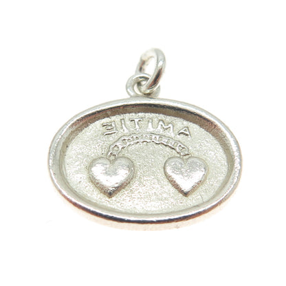 925 Sterling Silver Vintage Amitie - Friendship Seal Stamp Minimalist Pendant