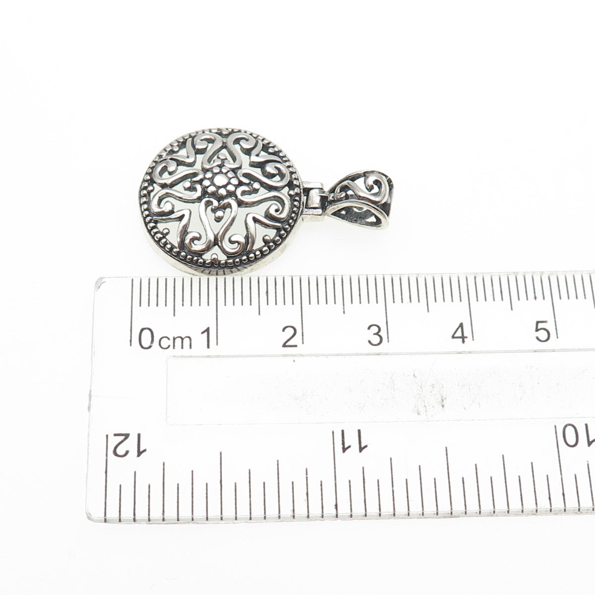 925 Sterling Silver Vintage Ornate Floral Oxidized Charm Pendant