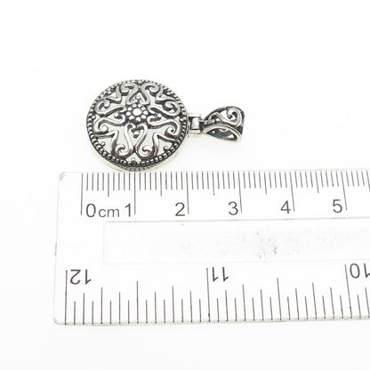 925 Sterling Silver Vintage Ornate Floral Oxidized Charm Pendant