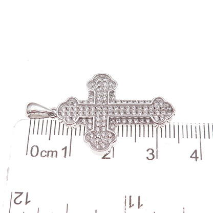 925 Sterling Silver Round-Cut C Z Cross Charm Pendant
