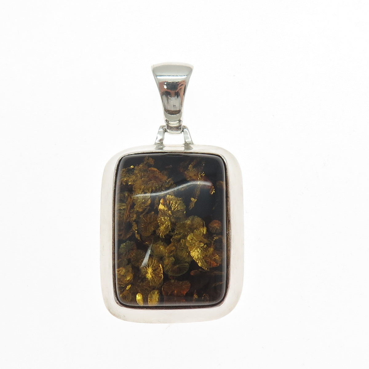 925 Sterling Silver Vintage Real Amber Modernist Charm Pendant