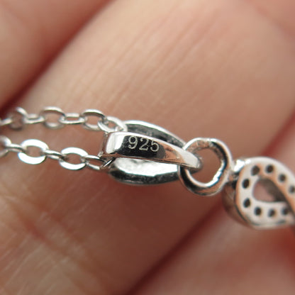 925 Sterling Silver Pink Sapphire Black Spinel C Z Swan Cable Chain Necklace 18"