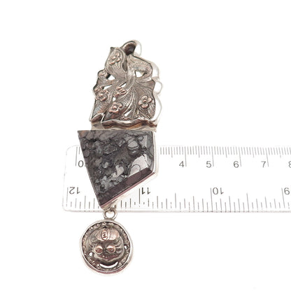 AKR Amy Kahn Russell 925 Sterling Vintage Amber & Hematite Modernist Pin Pendant