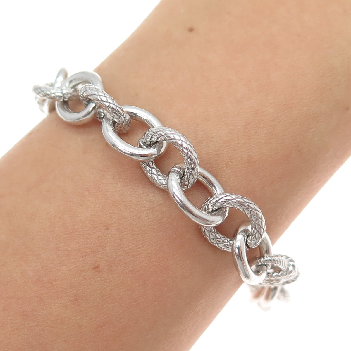 JUDITH RIPKA 925 Sterling Silver Round-Cut C Z Heart Cable Link Bracelet 8.5"