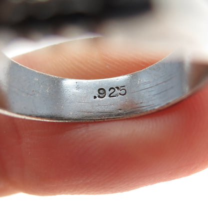 925 Sterling Silver Vintage Mayan Tribal Oxidized Ring Size 8.25