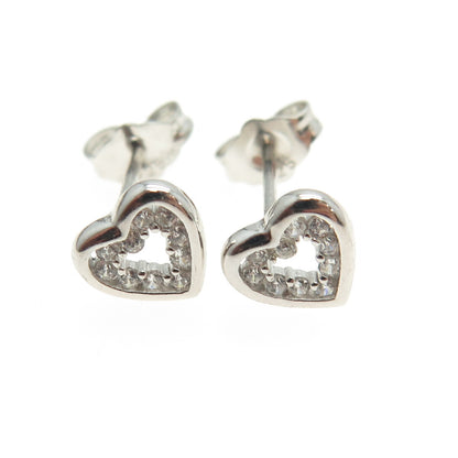 925 Sterling Silver Round-Cut C Z Heart Stud Earrings