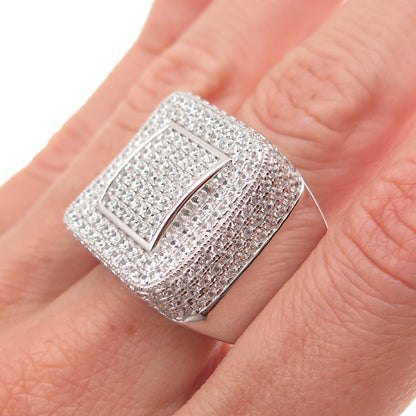 925 Sterling Silver Round-Cut C Z Statement Ring Size 10.25