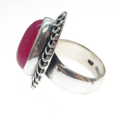 925 Sterling Silver Vintage Real Pear-Cut Rhodonite Oxidized Ring Size 8.75