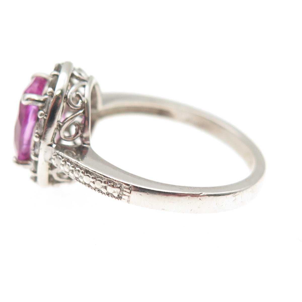 925 Sterling Silver Real Pink & White Topaz Ring Size 7.25