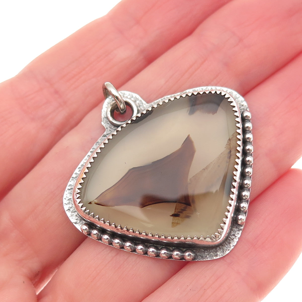 E. Scott 925 Sterling Silver Vintage Real Montana Agate Modernist Charm Pendant