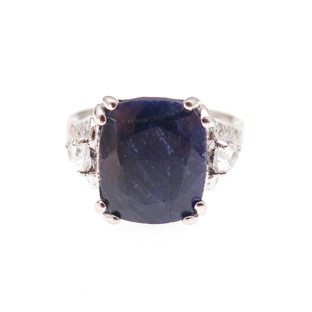 925 Sterling Silver Real Sapphire & White Topaz Ring Size 7