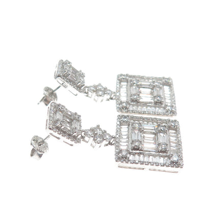 925 Sterling Silver Round & Baguette-Cut C Z Dangle Earrings