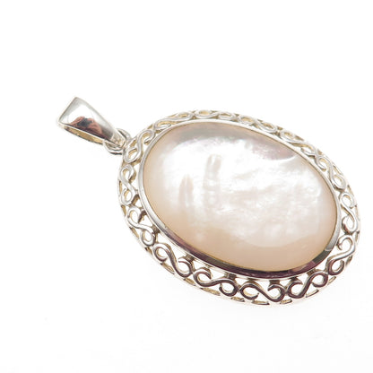 925 Sterling Silver Vintage Real MOP Swirl Charm Pendant