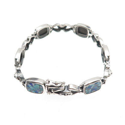 Michelle Albala 925 Sterling Silver Vintage Real Opal Mosaic Bracelet 7.25"
