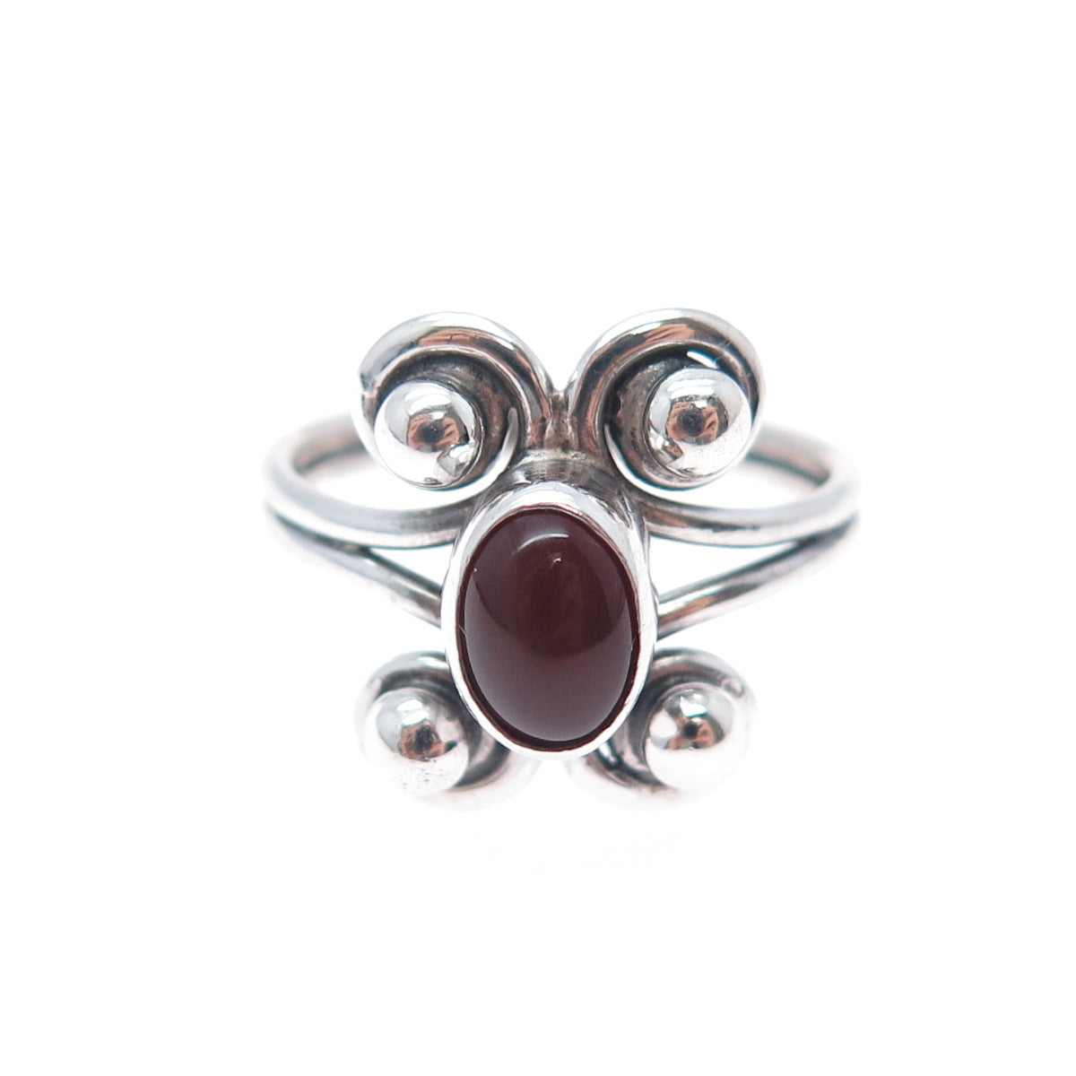 925 Sterling Silver Vintage Real Carnelian Swirl Beaded Oxidized Ring Size 5.75