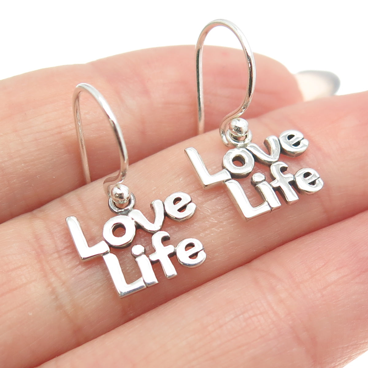 925 Sterling Silver "LOVE LIFE" Dangling Earrings