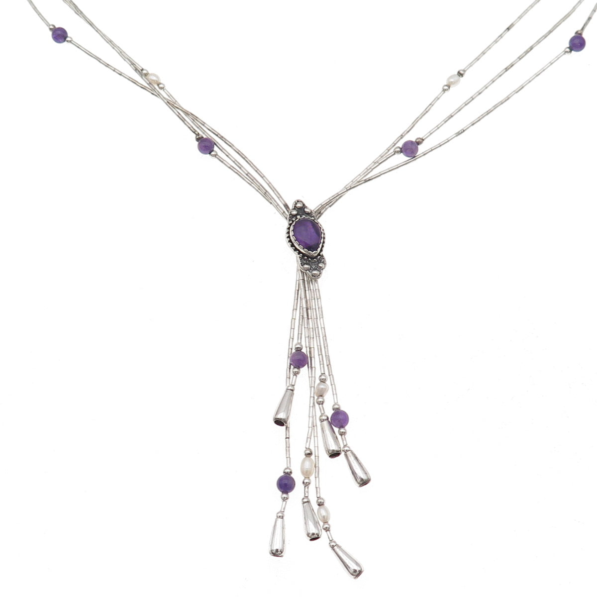 Carolyn Pollack Old Pawn Sterling Silver Vintage Amethyst Chain Necklace 16-18"