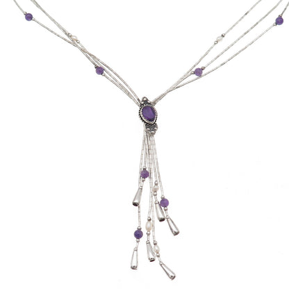 Carolyn Pollack Old Pawn Sterling Silver Vintage Amethyst Chain Necklace 16-18"