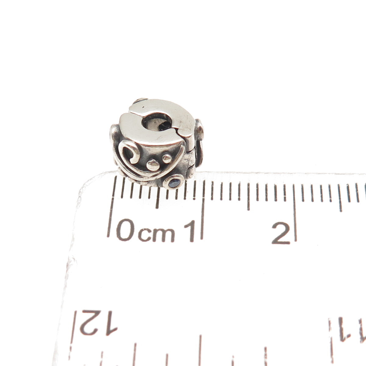 PANDORA 925 Sterling Silver Round-Cut Blue C Z Tendril Clip Charm