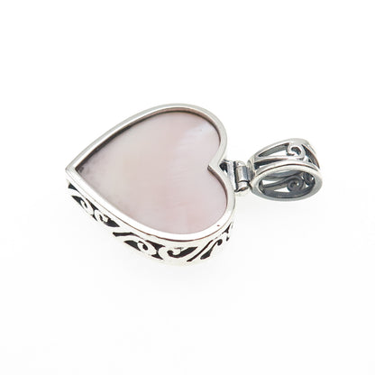 BOMA 925 Sterling Silver Vintage Real MOP Ornate Heart Charm Pendant