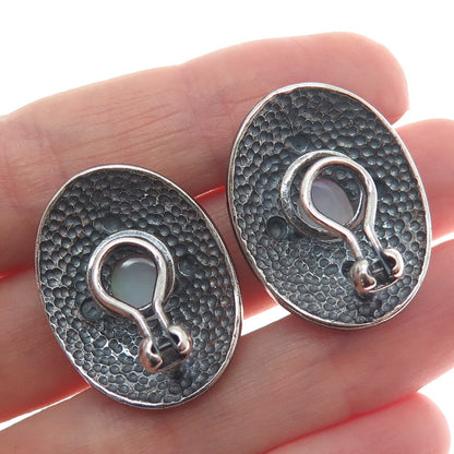 925 Sterling Silver Vintage Real Opal Granulated Oxidized Clip On Earrings