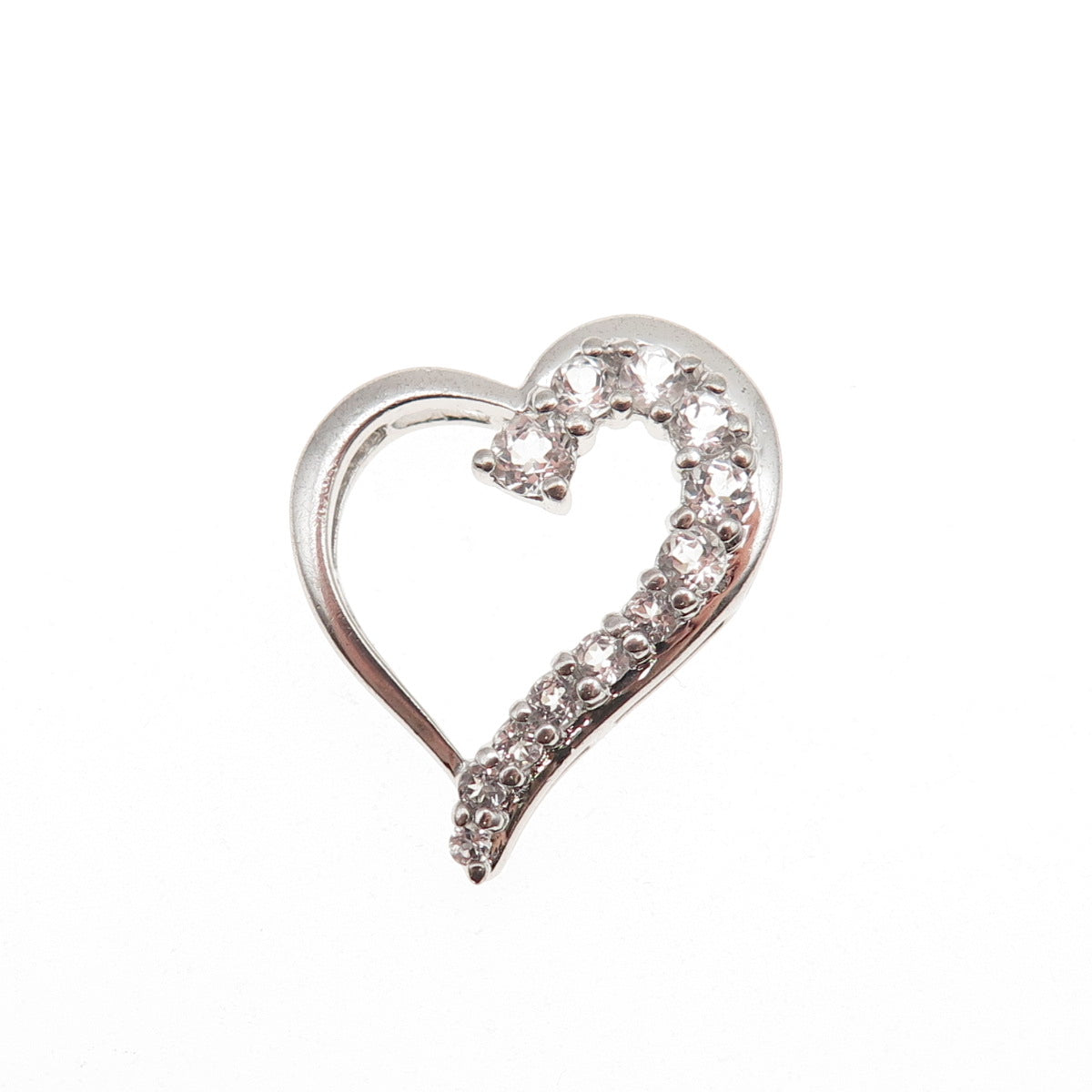 925 Sterling Silver Real Round-Cut White Topaz Heart Mini Slide Charm Pendant