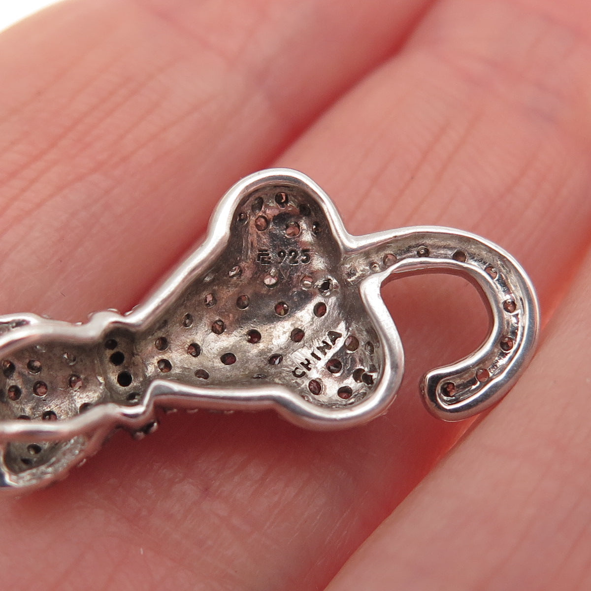 925 Sterling Silver Round-Cut Black & White C Z Cat Slide Charm Pendant
