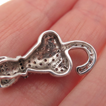 925 Sterling Silver Round-Cut Black & White C Z Cat Slide Charm Pendant