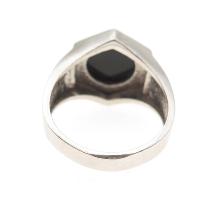 Mateo 925 Sterling Silver Vintage Real Black Onyx Modernist Ring Size 10.25