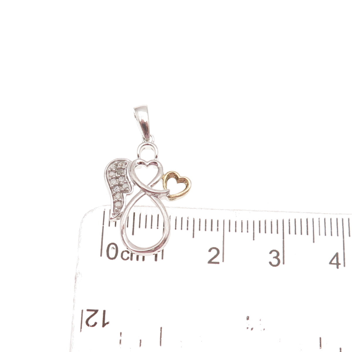 Charles Winston Sterling Silver 2-Tone Real Diamond Angel Heart Charm Pendant