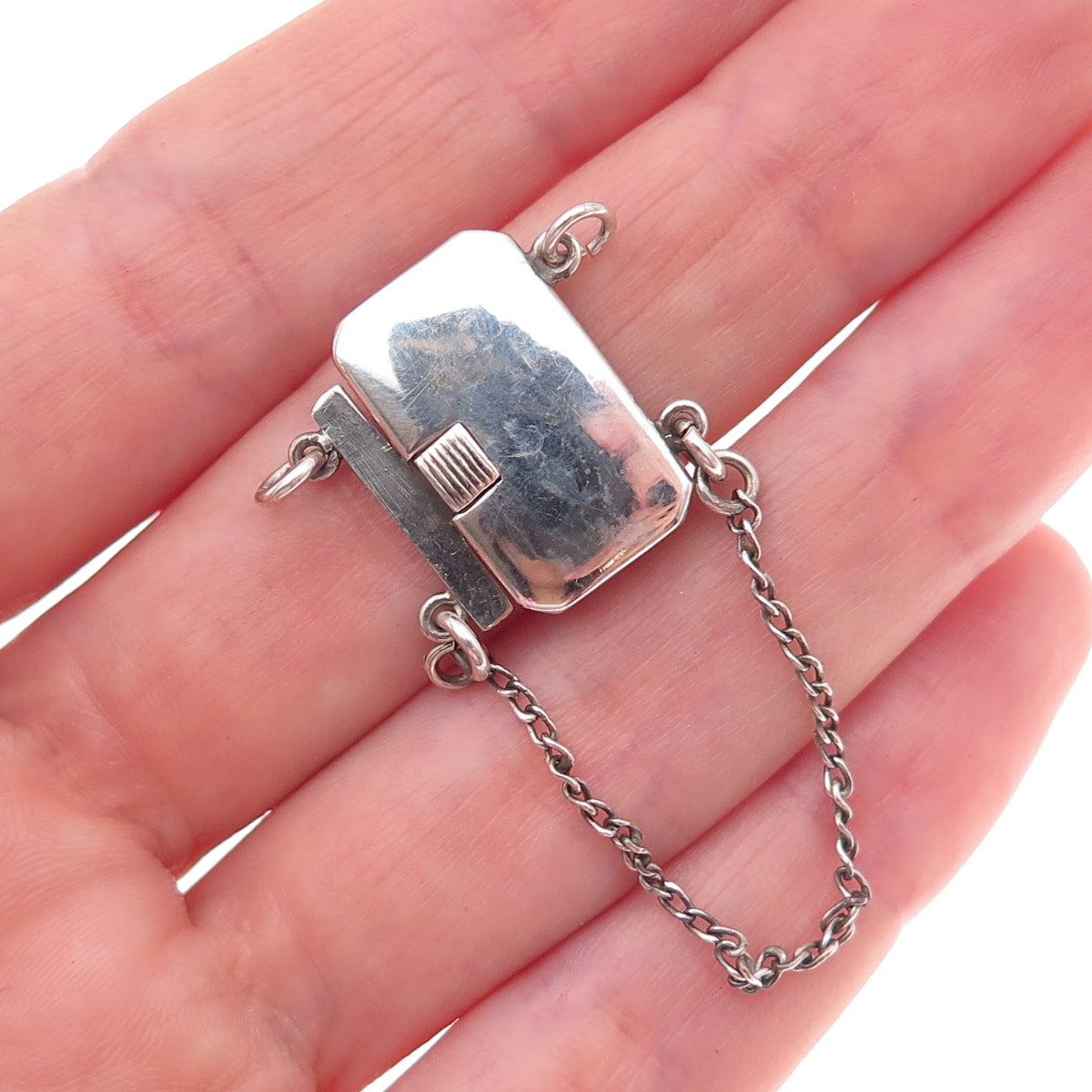 925 Sterling Silver Antique Japan Bracelet Necklace Safety Chain Box Lock Clasp