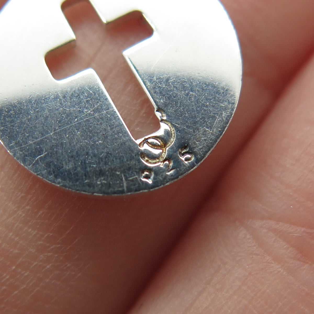 STULLER 925 Sterling Silver Vintage Cross Round Tag Minimalist Charm Pendant