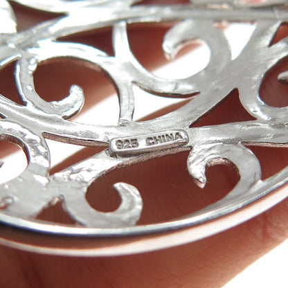 925 Sterling Silver Real Round-Cut Diamond Swirl Adjustable Cuff Bracelet 7"